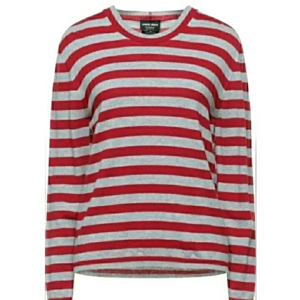 Giorgio Armani Mens Crewneck Cashmere Sweater Red Stripe 50 Italy